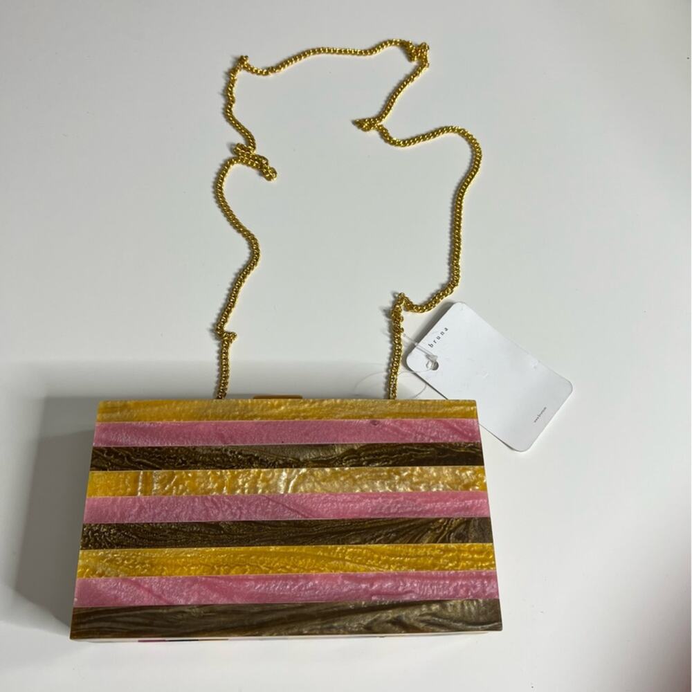 NWT BRUNA Box Clutch On Chain Stripe Acrylic Stripe